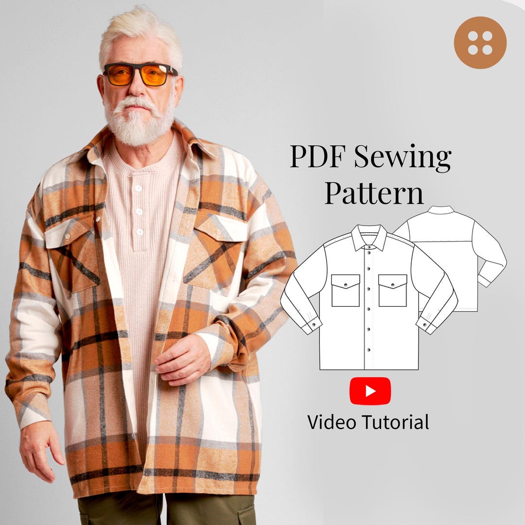 Men's Shirt Jacket PDF Sewing Pattern Sizes S - 5XL/ Men's Long Sleeve ...