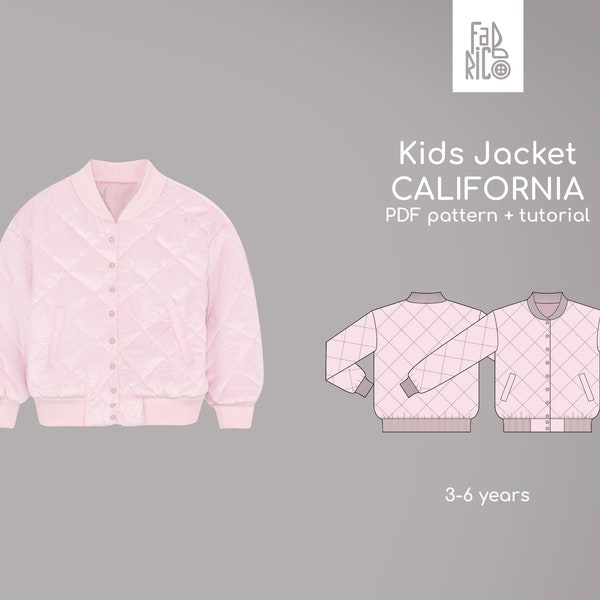 Patron de couture PDF pour blouson aviateur pour enfants (taille 3 ans à 6 ans)