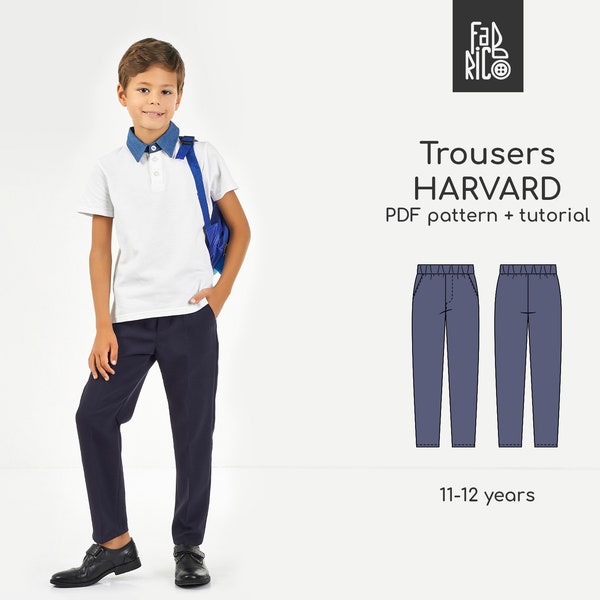 Boys Trousers Sewing Pattern, teen classic pants pattern PDF, school uniform for boys / Sewing Tutorial / Sizes 11-12  years