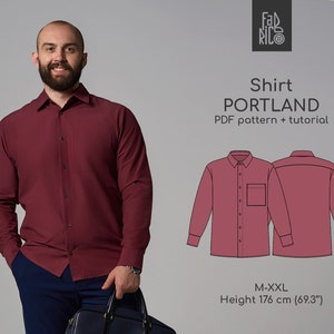 Men's shirt PDF Sewing Pattern Sizes M-2XL height 176 cm/ Shirt pattern for men/ Button Up Shirt pattern and sewing Tutorial/ Classic Shirt