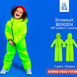 Kids Snowsuit pattern sizes 7 - 10 years/ Kids overall sewing pattern/ Kid ski suit pattern/ Kids winter bib overalls sewing pattern