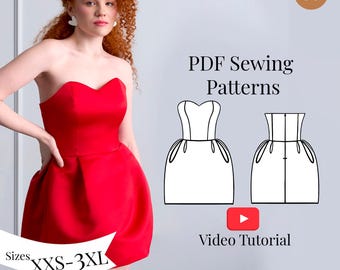 Mini-robe corset PDF Patron de couture + tutoriel vidéo/Tailles XXS-3XL