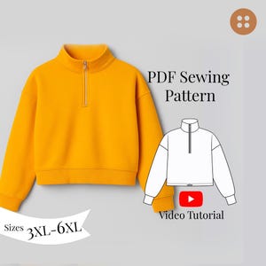 Plus Size Woman Sweatshirt Sewing Pattern Sizes 3XL-6XL/ Cropped Sweatshirt PDF Pattern EU48-54/ Digital sewing pattern A4, A0, Letter