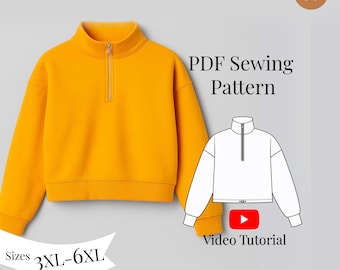 クロップドスウェットシャツの縫製パターン：オーバーサイズプル