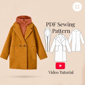 Kids Double-Breasted Coat Sewing Pattern, Removable Hood, Sizes 7-14 (PDF Pattern + Video Tutorial)