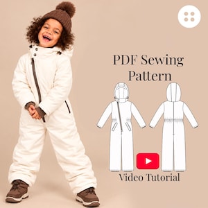Kids Snowsuit Sewing Pattern, Winter Overalls Sizes 3-10 Years (PDF Pattern + Video Course)