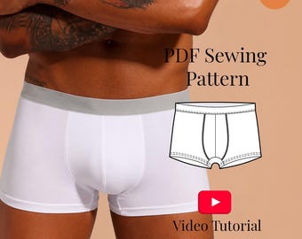 Men Boxer Briefs Sewing Pattern + Video Tutorial/ Sizes S-5XL