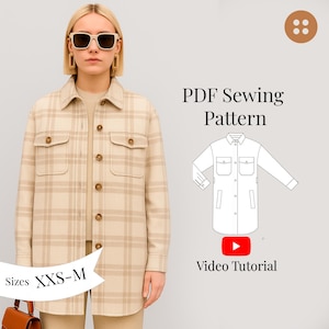 Shirt Jacket PDF Sewing Pattern sizes XXS-M / EU 34-40 Shacket digital pattern for beginners / Video Tutorial / Printable A0, A4, Letter