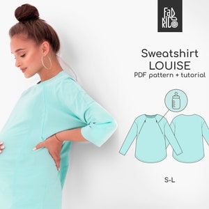 Maternity Long Sleeves PDF sewing pattern/ Maternity sweatshirt pattern/ Nursing hoodie pattern/ Breastfeeding Sewing pattern / Sizes S-L