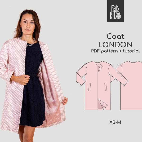 Women Coat pattern, coat PDF sewing pattern  / Sewing tutorial for beginners / Sizes XS - M