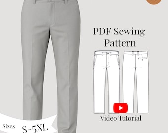 Men Chino Pants Sewing Pattern + Video Tutorial/ Sizes S-5XL