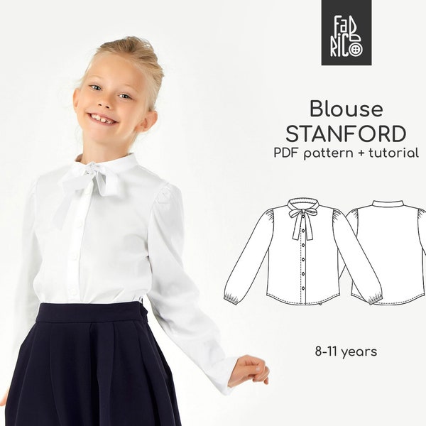 Girls Blouse Sewing Pattern PDF / Classic school blouse for girls Pattern / Sewing tutorial / Sizes 8 - 11 years