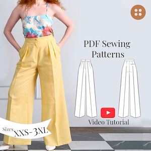 Wide Leg Palazzo Pants Sewing Pattern: Women&#39;s Sizes XXS-3XL (PDF Pattern + Video Tutorial)
