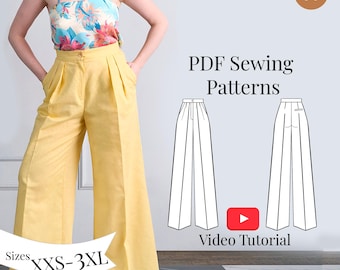 Wide Leg Palazzo Pants PDF Sewing Pattern + Video Tutorial: Sizes XXS-3XL