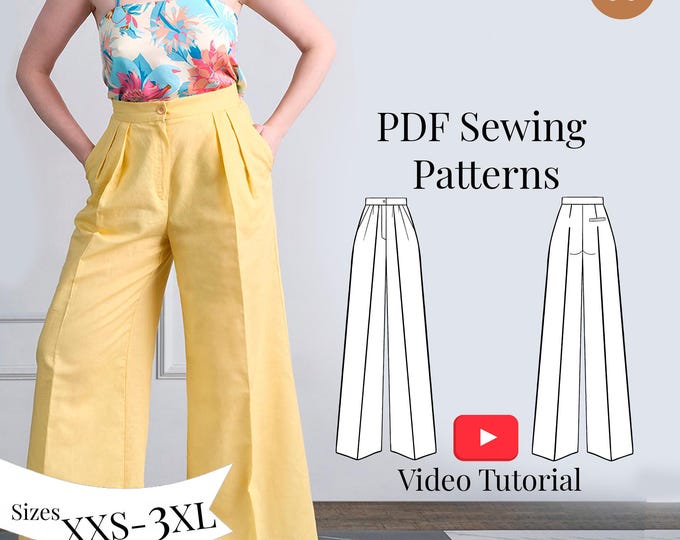Palazzo Pants PATTERN - Digital Pdf + Video Tutorial, Wide Leg Trousers ...