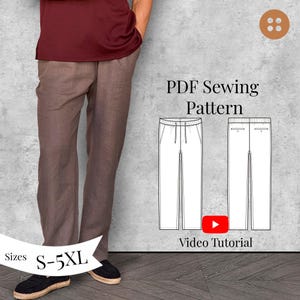 PDF-linnen herenbroek naaipatroon + videotutorial/maten S-5XL