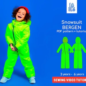Kids Snowsuit pattern sizes 3-6 years/ Kids overall sewing pattern/ Kid ski suit pattern/ Kids winter bib overalls sewing pattern