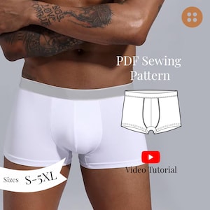 Men&#39;s Boxer Briefs PDF Sewing Pattern sizes S-5XL/ Mens Underwear video sewing tutorial/ Boxer briefs for men sewing pattern for beginners