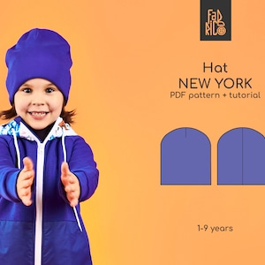 Patrón de costura en PDF de gorro para niños (tallas de 1 a 9 años) / Video tutorial de costura de gorro para niños / Imprimible en formato A0, A4, Carta / Apto para principiantes