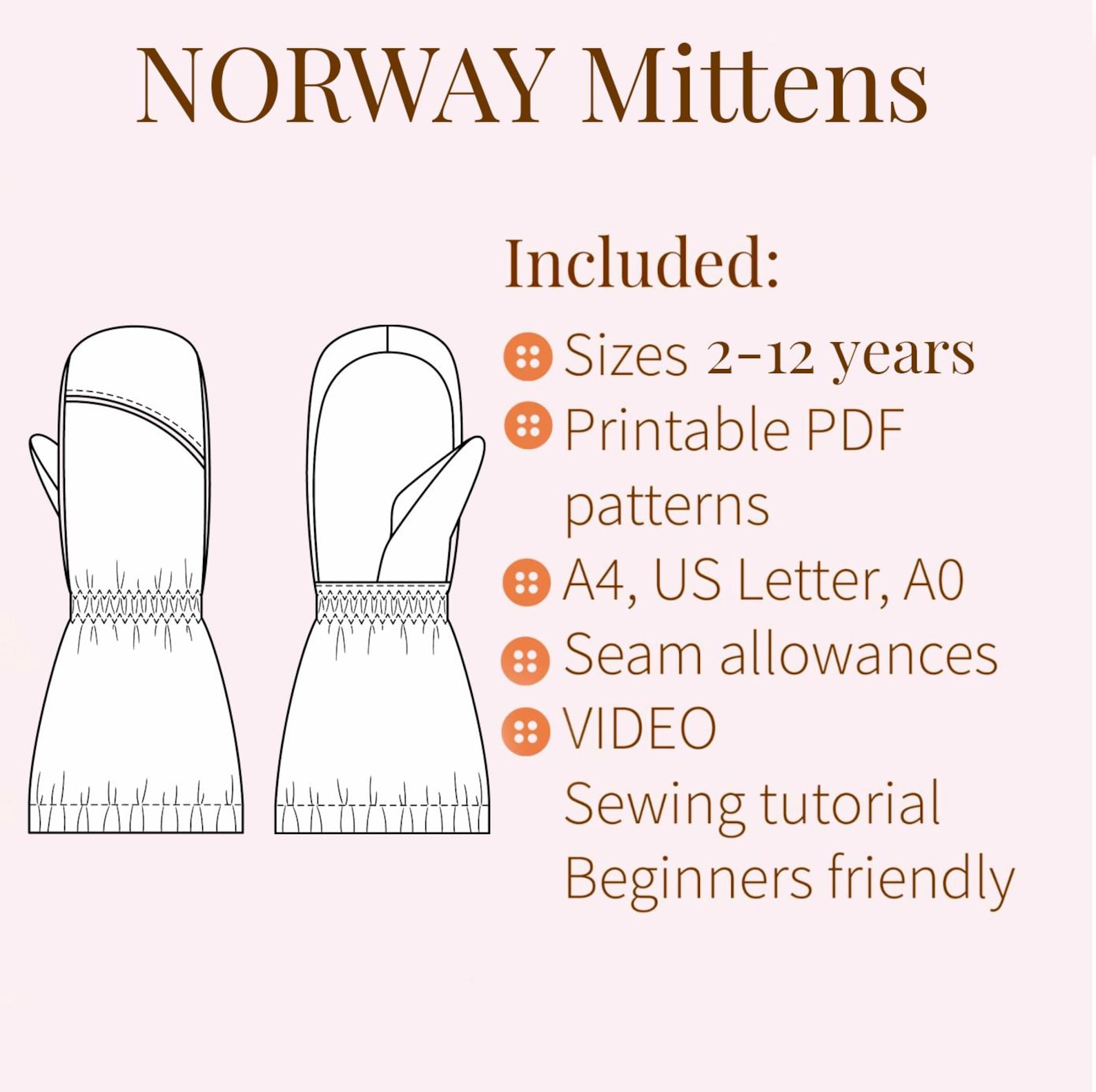 Kids Waterproof Mittens Sewing Pattern: Sizes 2-12 Years (PDF Pattern ...