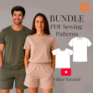 Paquete de patrones de costura para camisetas de hombre y mujer / Camiseta unisex en PDF + videotutorial