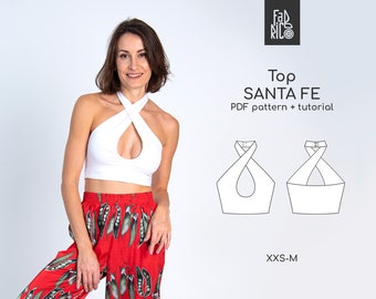Top con scollo a V da donna modello PDF da cucire XXS-M / Modello digitale per top corto / Top con scollo a V incrociato modello PDF da cucire / Per principianti
