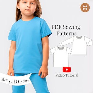 Kids T-Shirt PDF Sewing Pattern for kids 1-10 years/ Boys and girls t-shirt pattern / Beginners friendly/ T-shirt video Sewing tutorial