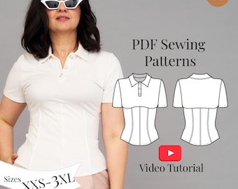 レディースポロシャツの裁縫パターン｜XXS～3XL：初心者向け（PDFパターン＋動画チュートリアル）