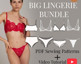 Lingerie Bundle PDF Sewing Patterns/ DIY Underwear Set Pattern with Video Tutorial