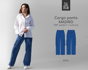 Schnittmuster für Cargohosen mit Reißverschluss für Damen, Größen M - XL | Damen Hose mit weitem Bein digitales Muster | Hose mit Taschen | Cargohose