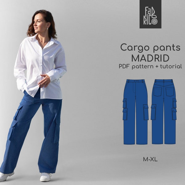 Zippered Cargo Pants Sewing Pattern for Women Sizes M - XL | Women Wide Leg Pants digital pattern | Pants with Pockets | Cargo Trousers