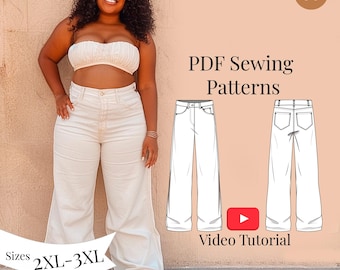 Jeans mit weitem Bein Schnittmuster + Video Anleitung