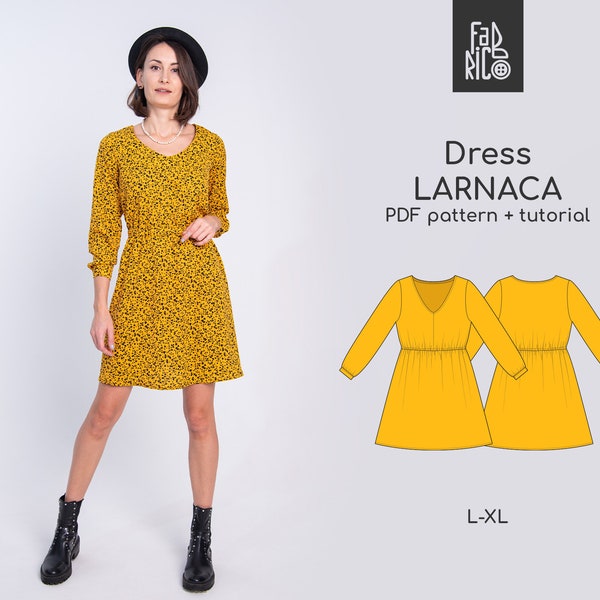 Women dress pattern, Mini dress pattern for women, summer dress with long sleeve Sewing Pattern PDF / Sewing tutorial / Sizes L-XL