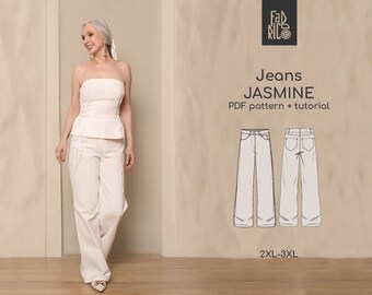 Wide Leg Pants Sewing Pattern Sizes 2XL-3XL| Hight waisted pants PDF pattern EU46-48| Women Loose Baggy Jeans Sewing pattern| Women Trousers