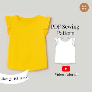 Girl ruffle Tshirt PDF Sewing Pattern Sizes 2-10 years/ Easy-to-Sew Girl&#39;s Tshirt Pattern with Ruffle Detail/ Beginners friendly Patterns