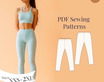 Patrón de costura para leggings: pantalones de yoga de cintura alta, tallas XXS-2XL (patrón en PDF)