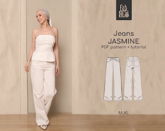 Wide Leg Pants Sewing Pattern Sizes M-XL | Hight waisted pants PDF pattern EU 40-44 | Women Loose Baggy Jeans Sewing pattern| Women Trousers