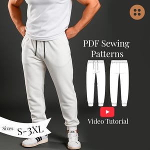 Comfort Joggers Sewing Pattern S-3XL/ Sweatpants PDF Pattern + Video Sewing Tutorial/ Men&#39;s Sweatpants Digital pattern