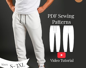 Patron de couture PDF pour pantalons de jogging + tutoriel vidéo / Pantalons de survêtement pour hommes S-3XL