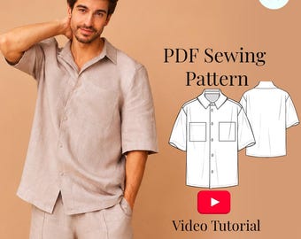 Mens Linen Shirt Sewing Pattern/ S-5XL /PDF + Video Tutorial
