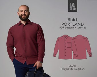 Men's shirt PDF Sewing Pattern Sizes M-2XL height 182 cm/ Shirt pattern for men/ Button Up Shirt pattern and sewing Tutorial/ Classic Shirt