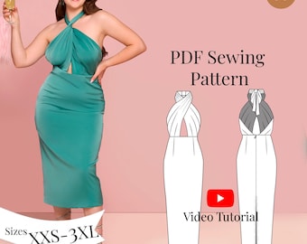 Halter Neck Dress Sewing Pattern + Video Tutorial: Cross Over Design XXS-3XL Halter Neck Dress Sewing Pattern + Video Tutorial: Cross Over Design XXS-3XL