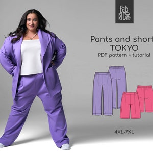 Woman Pants PDF Sewing Pattern Sizes 4XL-7XL / Plus size Trouser pattern/ Plus size Shorts PDF Sewing Pattern/ Beginners friendly