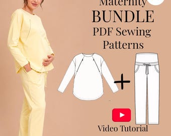 Maternity Sewing Pattern| Nursing Top + Pregnancy Pants Bundle S-3XL | PDF + Video