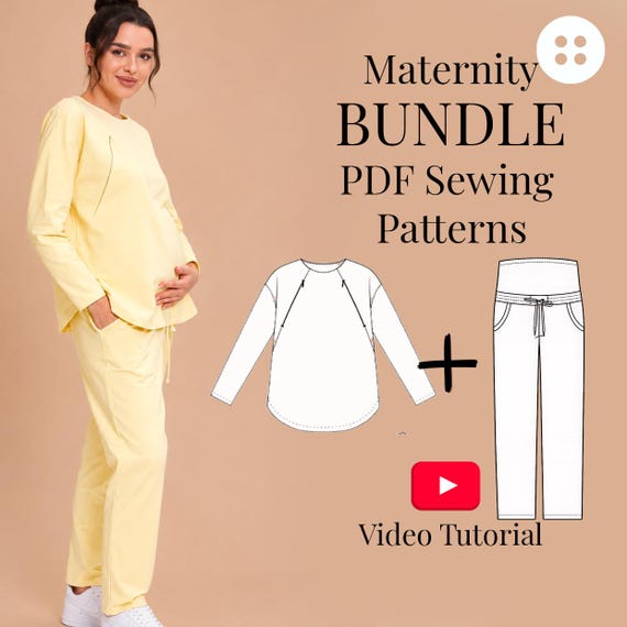 Maternity Sewing Pattern| Nursing Top + Pregnancy Pants Bundle S-3XL | PDF + Video
