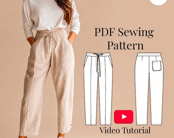 Linen Pants Sewing Pattern: Elastic Waist Trousers (PDF Pattern + Video Tutorial)