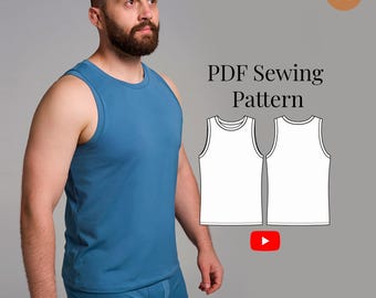 Patrón de costura para camiseta de tirantes para hombre: tallas S-5XL, fácil de confeccionar (patrón en PDF + videotutorial)