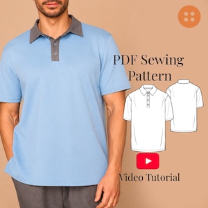 Mens Polo Shirt Sewing Pattern Sizes S-5XL (PDF Pattern + Video Tutorial)
