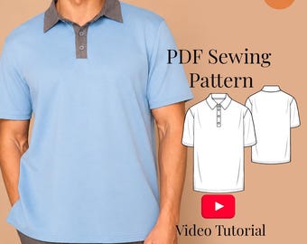 Mens Polo Shirt Sewing Pattern Sizes S-5XL (PDF Pattern + Video Tutorial)