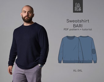 Men's Sweatshirt PDF Sewing Pattern Sizes XL-3XL/ DIY Sweater with elbow patches/ Sewing patterns for men